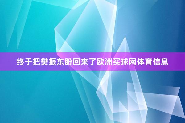终于把樊振东盼回来了欧洲买球网体育信息