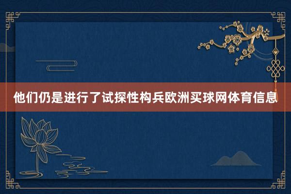 他们仍是进行了试探性构兵欧洲买球网体育信息